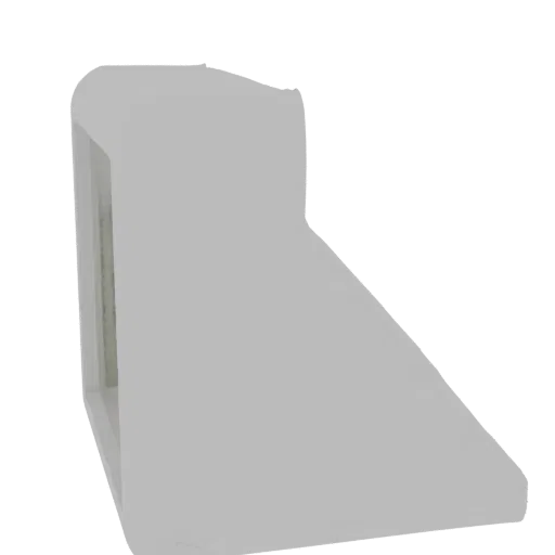A 3D render of a simple, light gray corner bracket, viewed from an angle against a white background.