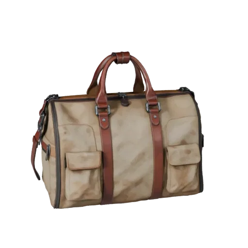 Luxury Duffel Bag Stylized 3D model, stylized isometric render, showing leather, bag volume.