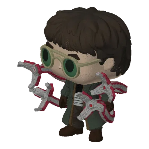 3D model of Dr. Octopus in Funko Pop style, featuring his iconic goggles and four mechanical tentacles.