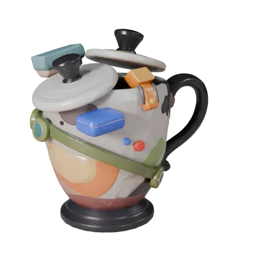 Cluttered Mug Stylized 3D model, stylized isometric render, showing ceramic, recognizable everyday shapes.