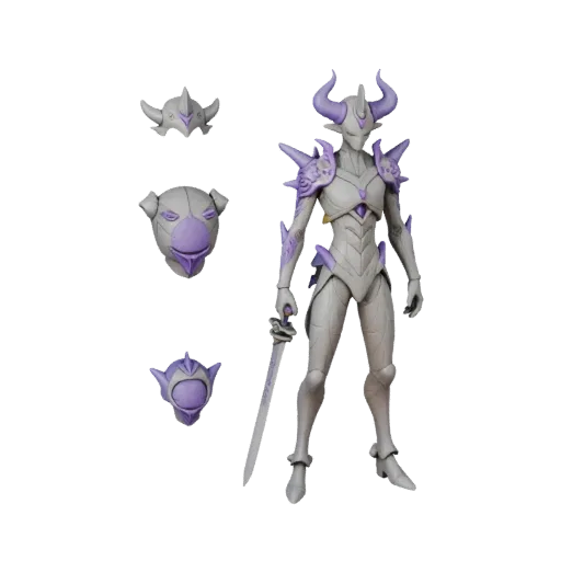 Personaggio 3D Demone Boss Arcane Anime, vista viewport motore, asset pronto per animazione con posa eretta; corna, lama infe
