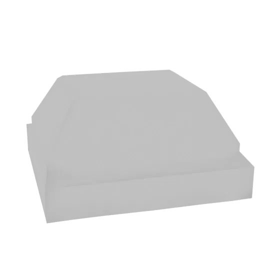 A minimalist, light gray geometric pedestal base with sharp angles and clean lines, presented against a black background.