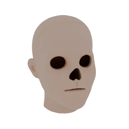 3D model blank doll head with detachable jaw, front view