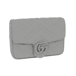 3D model of a light gray Gucci Marmont Matelassé Shoulder Bag with chevron quilting and GG logo.