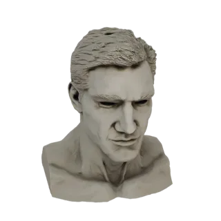 Render del modello 3D di un busto di uomo stoico, scolpito con dettagli realistici e una texture neutra simile alla pietra.