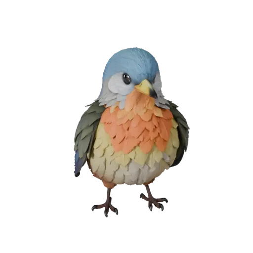 Modelo 3D de robin, vista lateral da câmera de gameplay, asset animal pronto para Unity com detalhe de cauda, contraste de ma
