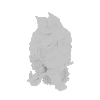 Rendu d'un modèle 3D d'un buste blanc de Krishna jouant de la flûte, avec des plumes de paon dans ses cheveux et une guirland
