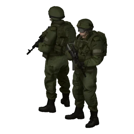 3D model of a Russian Ratnik soldier in full combat gear, holding an assault rifle.
