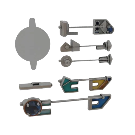 Geometric Decorative Pin product viz 3D model, turntable hero render, with clean topology and PBR shading on the brooch.