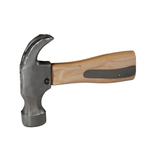Modello 3D Martello Usurato GLB pronto per visualizzatore, rendering studio frontale tre quarti, che mostra la silhouette del