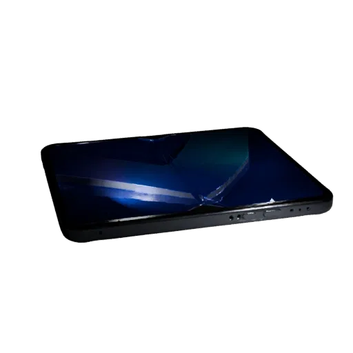 Foldable Smartphone Low Poly 3D model, game viewport three-quarter view, showing glass screens, thin device proportions.