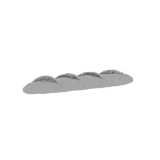 3D model of a realistic grey baguette with a long, crusty shape, presented on a white background.