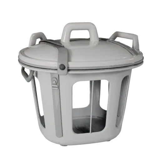 Modello 3D High Poly Cesto Biancheria Moderno, render studio ravvicinato, mostra ceramica, forme quotidiane riconoscibili.