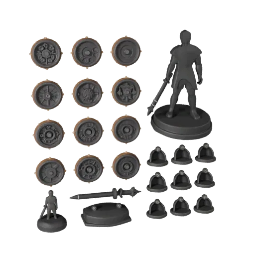 Strategy Meeple Set modular kit 3D model preview showing scale, top-down kitbash view, icon shape and table readability