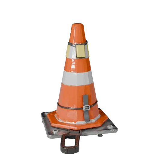Warehouse Safety Cone Low Poly 3D model, game viewport three-quarter view, showing plastic shells, form detail.