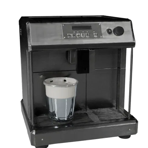 Compact Coffee Machine Low Poly 3D model, dining room, game viewport three-quarter view, plastic detail.