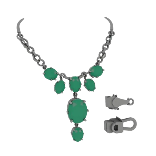 Emerald Necklace collectible detail 3D model, front view studio render, highlighting necklace form and finish detail.