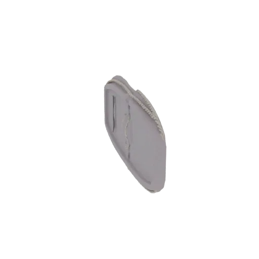 3D model of a silver car key fob with an embossed logo, viewed from a slight angle against a white background.