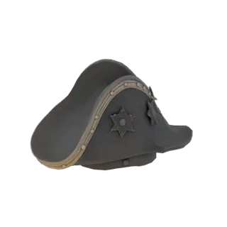 3D model of Peter I tricorne hat with decorative stars and light trim, side view