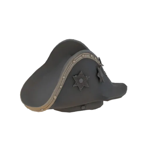 3D model of Peter I tricorne hat with decorative stars and light trim, side view