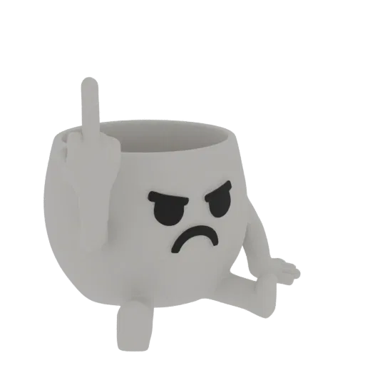 3D model of a white, matte-finished pot shaped like an angry emoji, giving the middle finger.