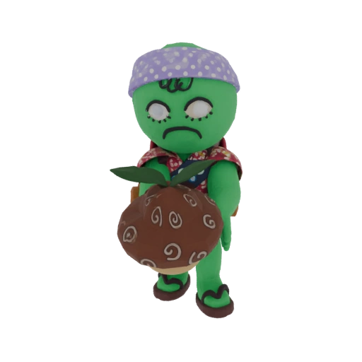 Sad Turtle Character with Fruit Bag