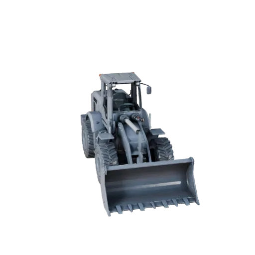 Mining Wheel Loader Product Viz 3D model, three-quarter studio product render, showing painted steel, form detail.