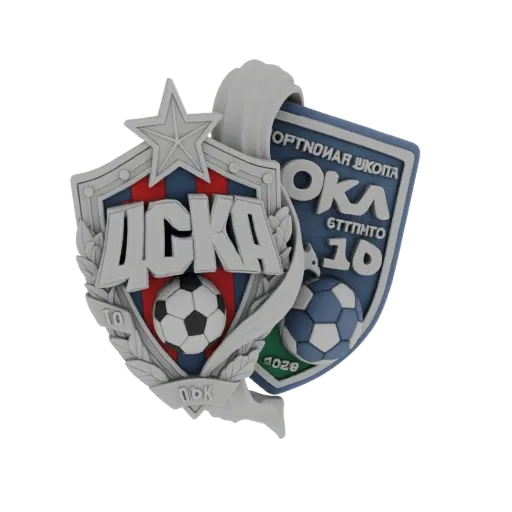 Modèle 3D de l'emblème du club de football CSKA Moscou, avec un bouclier, l'étoile de l'équipe, l'inscription 'ЦСКА' et des b