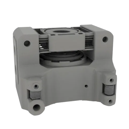 Sealed Bearing Block Printable 3D model, isometric STL render, showing machined metal, precise part geometry.