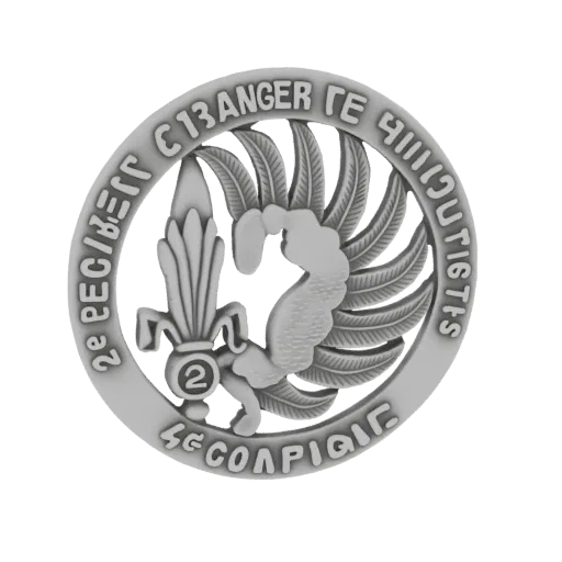 3D-Modell des Abzeichens der Französischen Fremdenlegion mit Skorpion, Lilie und Einheitsinschriften.