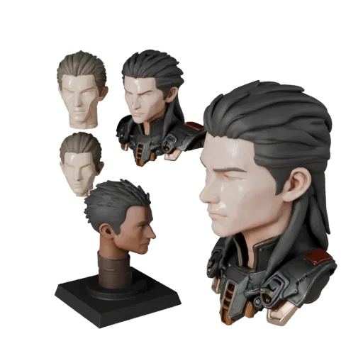 Fantasy Robot Bust modular kit 3D model preview showing facial planes, top-down kitbash view