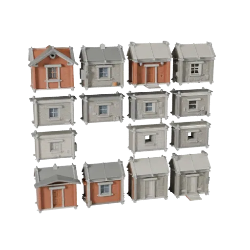 Modular Medieval Building Kit low poly 3D model, game-ready exterior view, showing modular building kit materials and architectural detail
