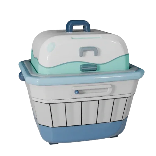 Minimal Laundry Basket Stylized 3D model, stylized isometric render, showing ceramic, recognizable everyday shapes.