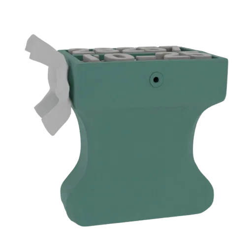 3D render of decorative number blocks in teal and white, with a white ribbon accent.