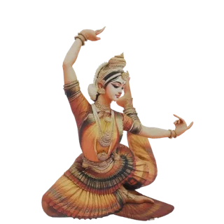 Modelo 3D de uma dançarina de Bharatanatyam em uma pose dinâmica e graciosa, vestindo traje tradicional e joias.