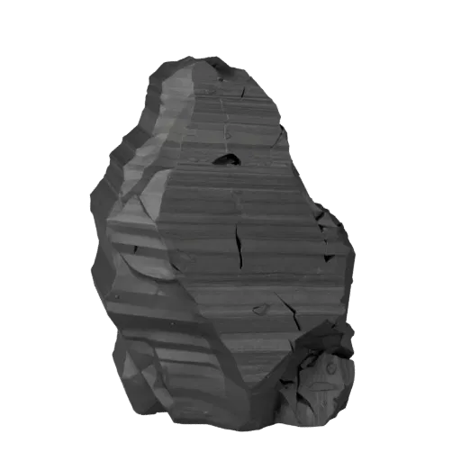 Volcanic Obsidian Rocks Unity 3D model, isometric viewport view, showing stratified stone, lava channels.