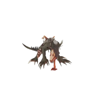3D model of a grotesque creature with pale, fleshy skin, sharp bone protrusions, and a skeletal face, rendered against a whit