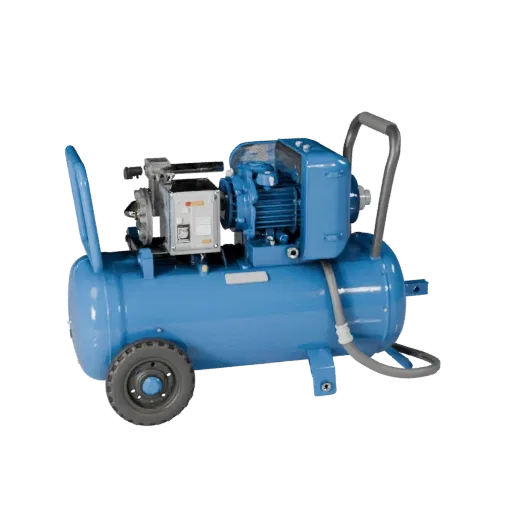 Air Compressor Product Viz 3D model, three-quarter studio product render, showing painted steel, machine stations.