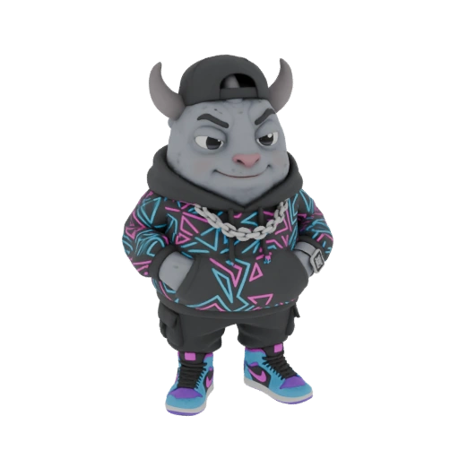 Hip-Hop Bull Character 3D Model