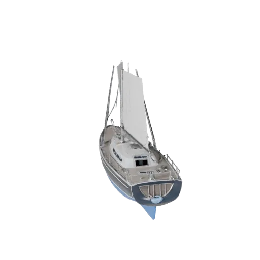 Modèle 3D de voilier, vue de jeu en trois quarts, actif de véhicule prêt pour Unreal Engine avec forme de coque, disposition