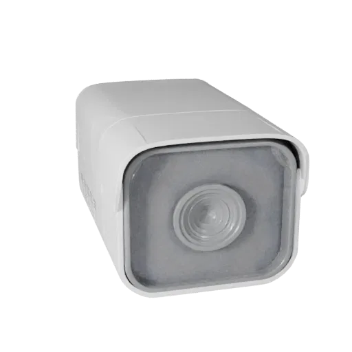 Minimal Security Camera Low Poly 3D model, game viewport three-quarter view, showing white plastic, form detail.