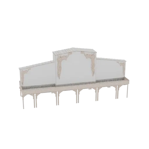 A 3D render of an ornate Rococo-style headboard with intricate carvings and a grand, multi-panel design.