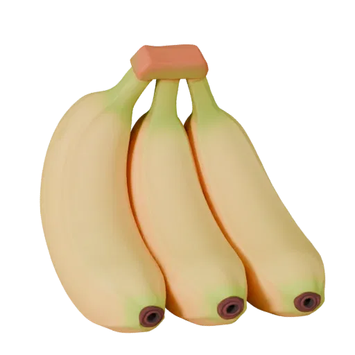 Fresh Banana Bunch 3D model, three-quarter front view, AR viewer studio render, showing skin pores, form detail.