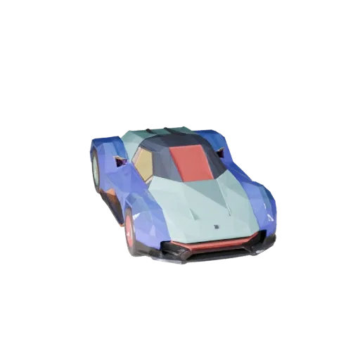 Modelo 3D Low Poly Hover Car, viewport de jogo em três quartos, asset de veículo low-poly com painéis futuristas, zonas de pr