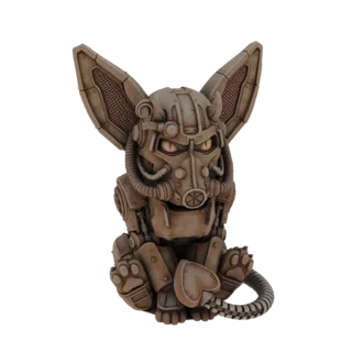 3D model of a steampunk fox warrior, featuring intricate mechanical armor, large ears, and a determined expression, set again