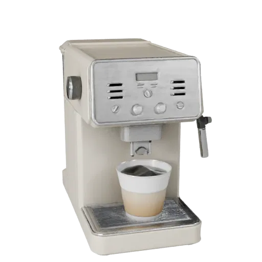 Retro Coffee Machine Modular 3D model, dining room, isometric modular kit view, plastic detail.