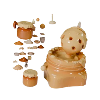 Jar Of Honey High Poly 3D model, close-up studio render, showing powders, small ingredient shapes.