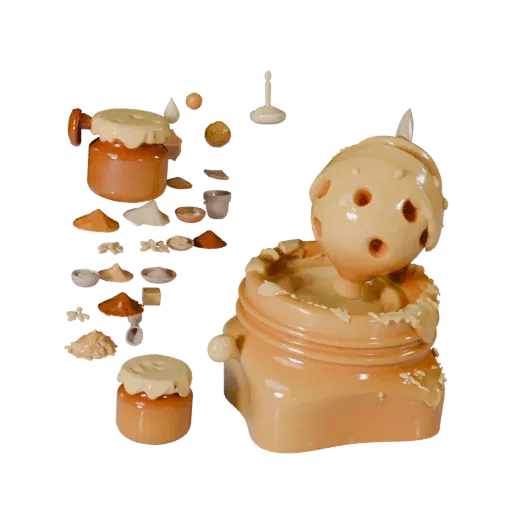 Jar Of Honey High Poly 3D model, close-up studio render, showing powders, small ingredient shapes.