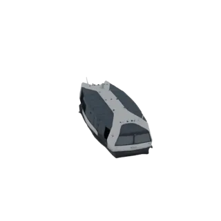 A 3D render of a futuristic electric hydrofoil boat with a sleek, aerodynamic design, featuring a modern cabin and a white an