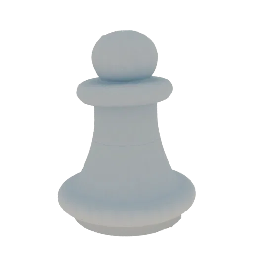 A 3D model of a classic white chess pawn, viewed from the front.